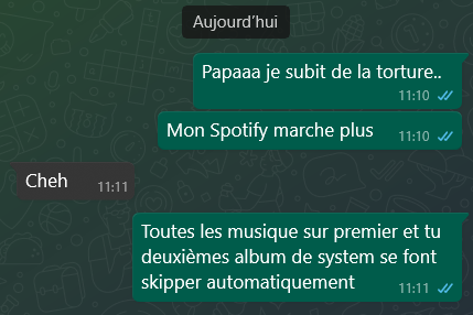 Screen de la conversation avec mon père